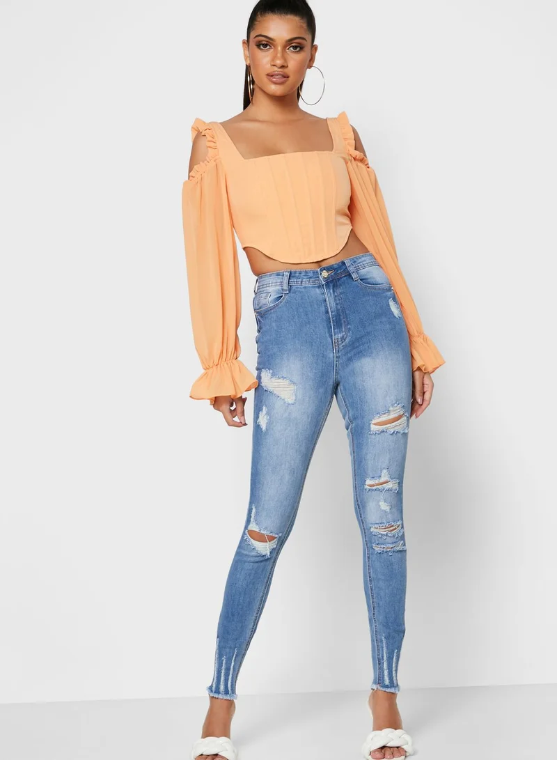 Missguided High Waist Ripped Skinny Jeans
