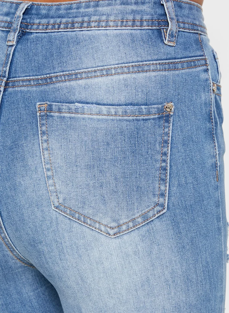 Missguided High Waist Ripped Skinny Jeans