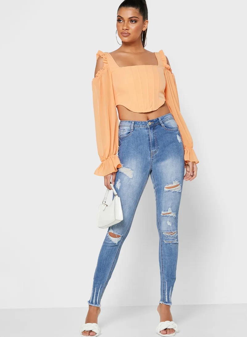 Missguided High Waist Ripped Skinny Jeans