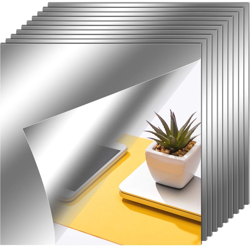 Zonon Flexible Mirror Sheets Self Adhesive Non Glass Mirror Tiles Stickers for Home Wall Decor10 Pieces6 x 6 Inches 