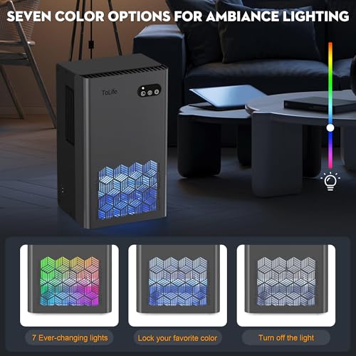 ToLife Dehumidifier for Home 95 OZ Water Tank, 1000 sq.ft Dehumidifiers for Basement Bedroom Bathroom with Auto Shut Off 7 Colors LED Light, Grey - Image 5