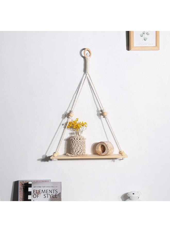 2 Pack Wooden Wall Hanging Shelves - Macrame Hanging Plant Shelf Boho, Handmade Rustic Hanger Planter Rack Flower Pot Stand Holder Storage Floating Shelves - Image 1