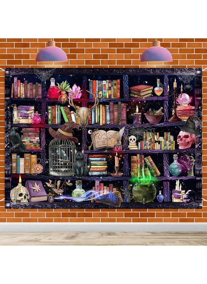 CINRAY - Halloween Mad Scientist Backdrop Laboratory Magical Bookshelf Banner Decorations 8X6Ft Skull Poison Apothecary Magic Witch Kitchen Background For Kids Halloween Party Supplies Photo Props - Image 1