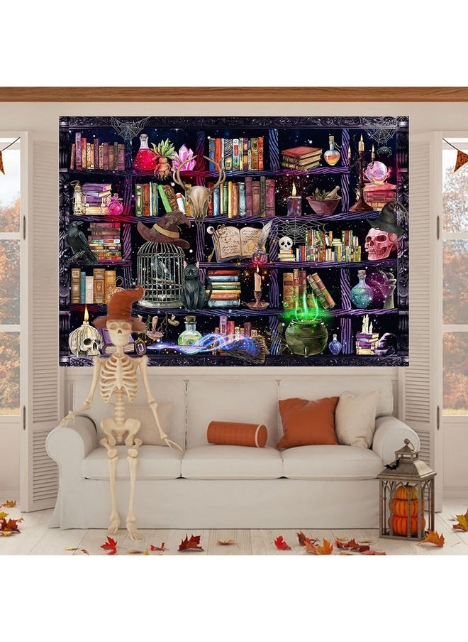 CINRAY - Halloween Mad Scientist Backdrop Laboratory Magical Bookshelf Banner Decorations 8X6Ft Skull Poison Apothecary Magic Witch Kitchen Background For Kids Halloween Party Supplies Photo Props - Image 1
