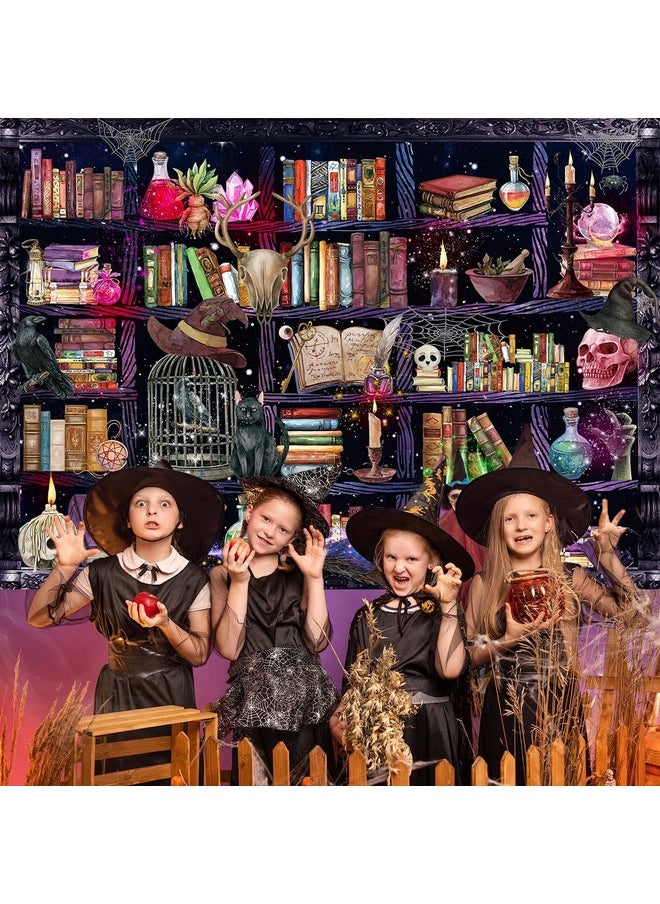 CINRAY - Halloween Mad Scientist Backdrop Laboratory Magical Bookshelf Banner Decorations 8X6Ft Skull Poison Apothecary Magic Witch Kitchen Background For Kids Halloween Party Supplies Photo Props - Image 1