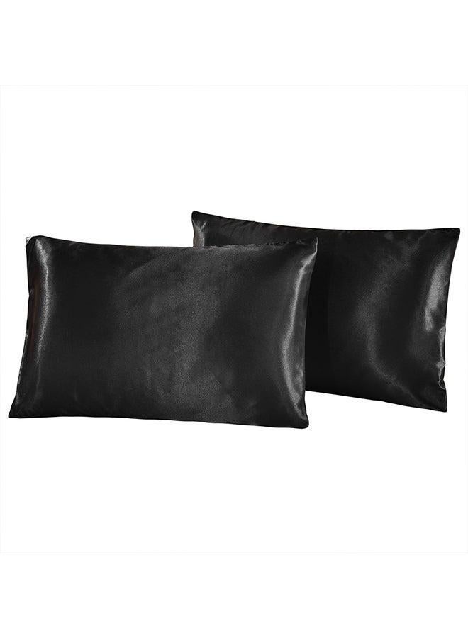 2-Piece Queen Size Pillowcases Polyester Black 20x30inch
