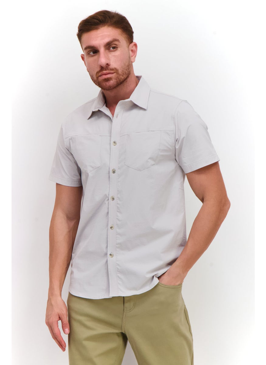 Cultura New York Men Regular Fit Solid Short Sleeve Casual Shirt, Stone  - Image 1