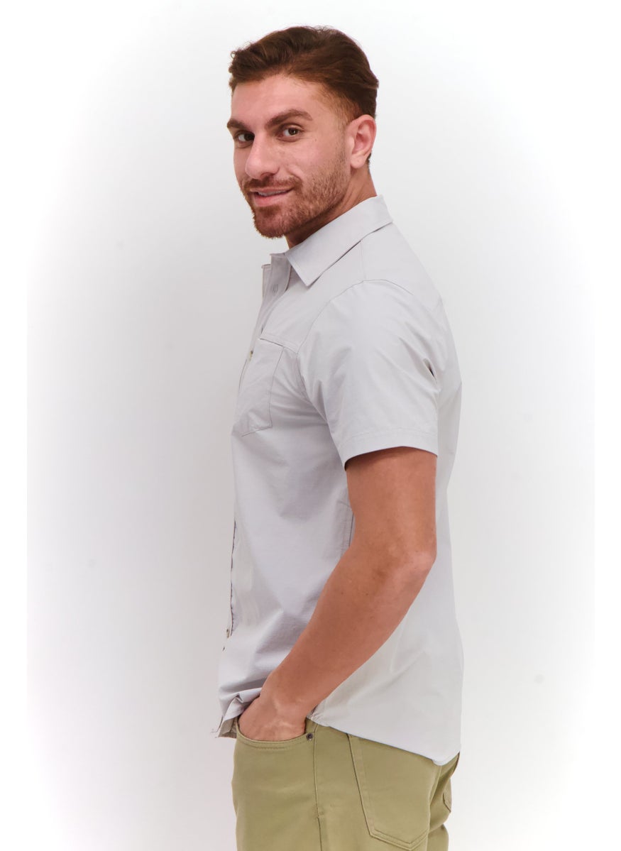 Cultura New York Men Regular Fit Solid Short Sleeve Casual Shirt, Stone  - Image 4
