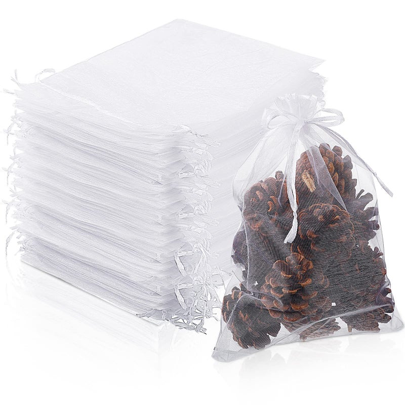 200 Pcs Large Organza Bags 7 x 9 Inch Organza Gift Party Favor Packing Mesh Drawstring Gift Bags Jewelry Pouch Gift Wrapping for Valentines Christmas Wedding Shower Party Goodie7 x 9 InWhite