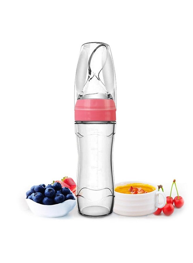 Matyz Silicone Baby Food Dispensing Spoon (Pink, 4oz / 120ml) Squeeze Feeder with Spoon - Spoon Bottle for Baby - Baby Spoon Feeder Bottle Baby Solid Food Feeder - Ideal for 4 Months+ Babies - Image 1