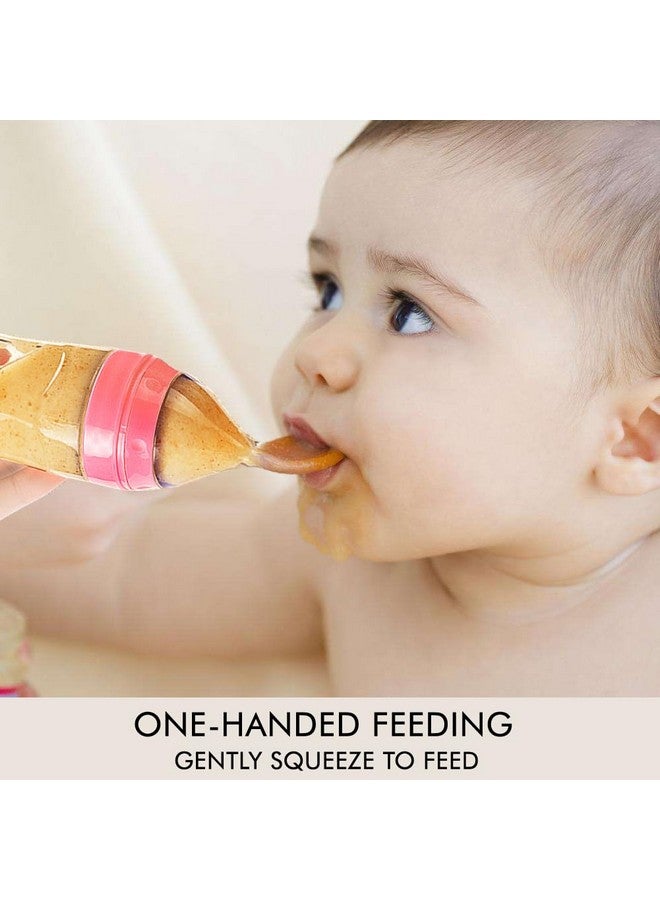 Matyz Silicone Baby Food Dispensing Spoon (Pink, 4oz / 120ml) Squeeze Feeder with Spoon - Spoon Bottle for Baby - Baby Spoon Feeder Bottle Baby Solid Food Feeder - Ideal for 4 Months+ Babies - Image 3