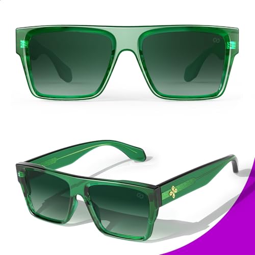 VISOONE Oversized Square Flat Top Sunglasses - Trendy Green Frame with Gradient Green Lenses Premium Wire Core Temples UV400 Eye-Relaxing Shades Alba - Image 5