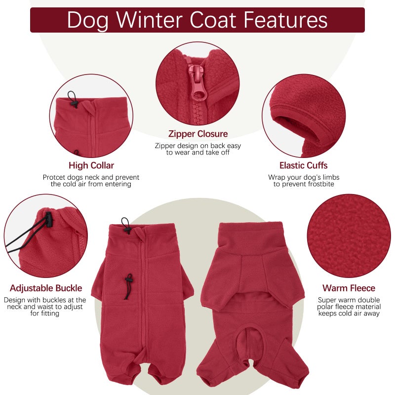 ROZKITCH Winter Dog Pajamas, Pet Windproof Warm Cold Weather Jacket Vest Cozy Jumpsuit Apparel Outfit Clothes for Small Medium Large Dog Walking Hiking Sleep Red 2XL - Image 3