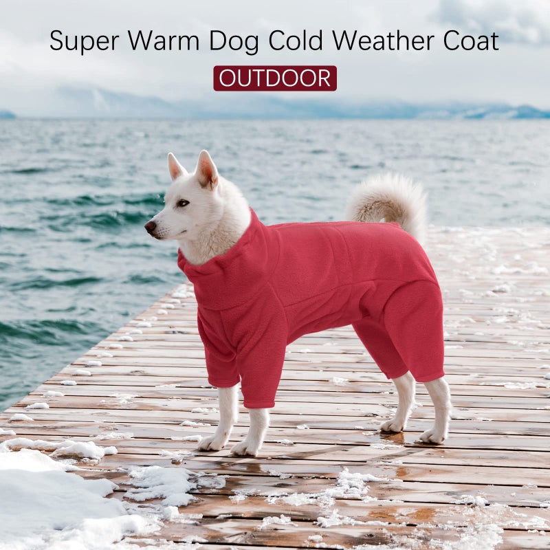 ROZKITCH Winter Dog Pajamas, Pet Windproof Warm Cold Weather Jacket Vest Cozy Jumpsuit Apparel Outfit Clothes for Small Medium Large Dog Walking Hiking Sleep Red 2XL - Image 2
