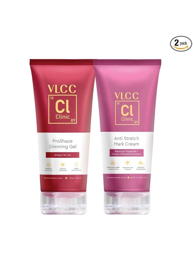 VLCC Clinic Firming & Slimming Regime - Slimming Gel 200gm + Stretch Mark Cream 100ml| Slimming|Firming|Tightening|Helps reduce cellulite, increase skin elasticity and firmness|Dermatologically Tested - Image 1