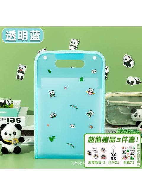 A4 Panda Accordion Folder Multi-Tier Document Organizer [Full 3 Piece Set] Transparent Blue