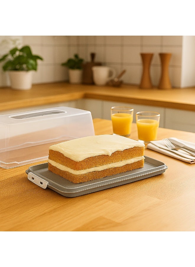 دونيا طبق كيك بلاستيك بغطاء أبيض 370x175x140 ملم - Image 4