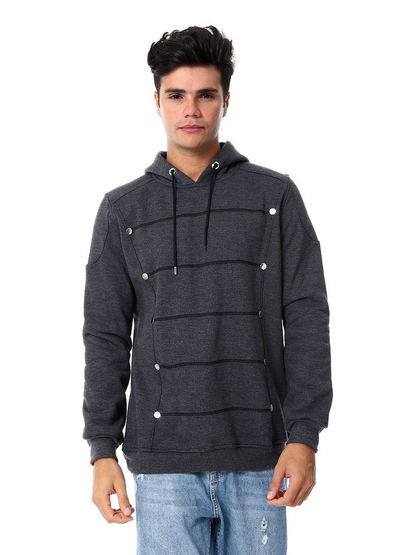 Caesar Mens Closed Hoodie With Silver Buttons - Image 1