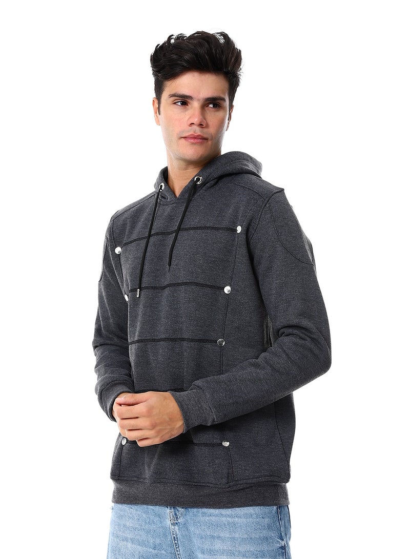 Caesar Mens Closed Hoodie With Silver Buttons - Image 3