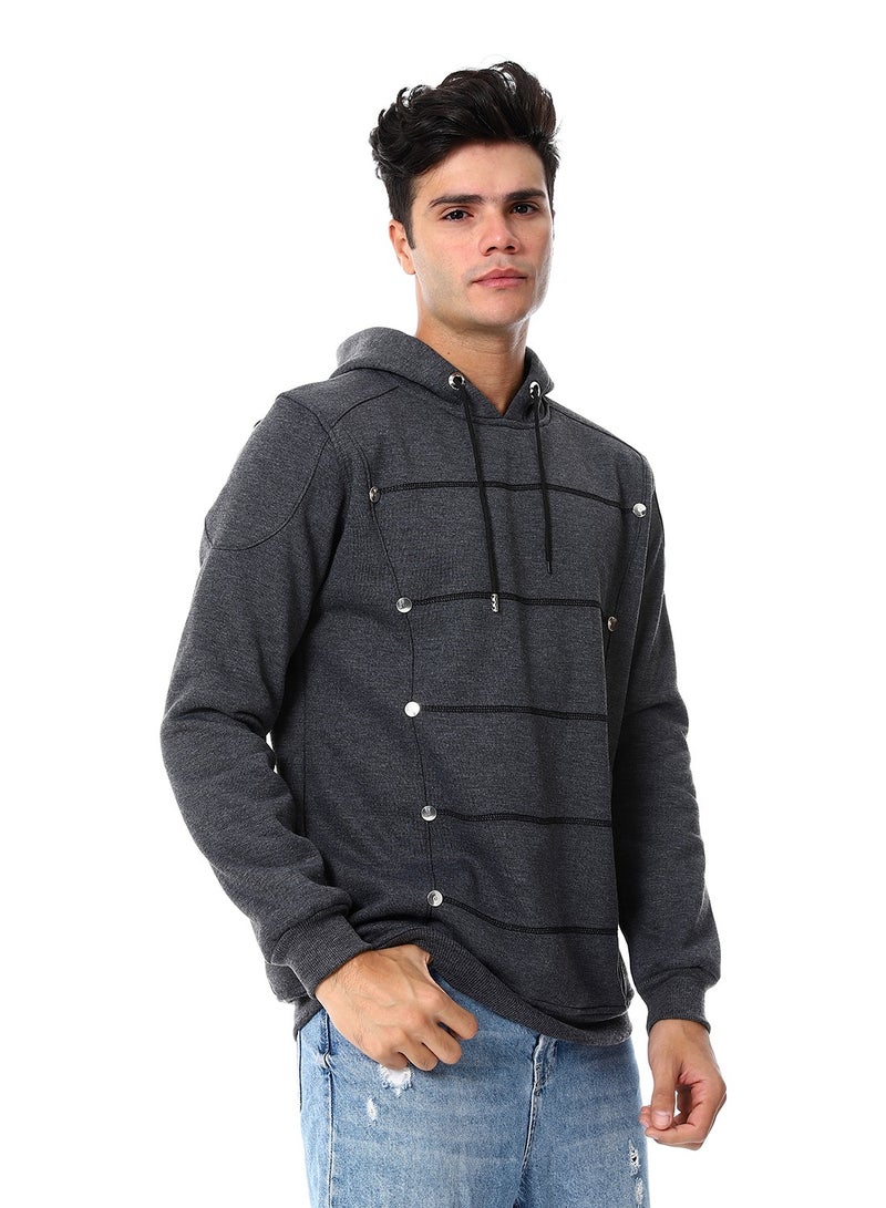Caesar Mens Closed Hoodie With Silver Buttons - Image 2