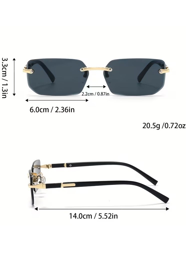 Retro Men's Premium Square Rimless Fashion Glasses with Golden Accents Grey Hip Hop Fashion, Retro Design, Mirror Lens for Outdoor & Party Wear - Image 2