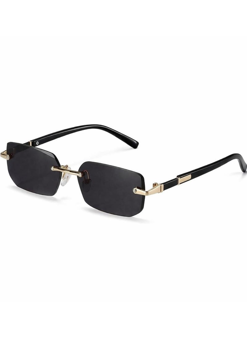 Retro Men's Premium Square Rimless Fashion Glasses with Golden Accents Grey Hip Hop Fashion, Retro Design, Mirror Lens for Outdoor & Party Wear - Image 1