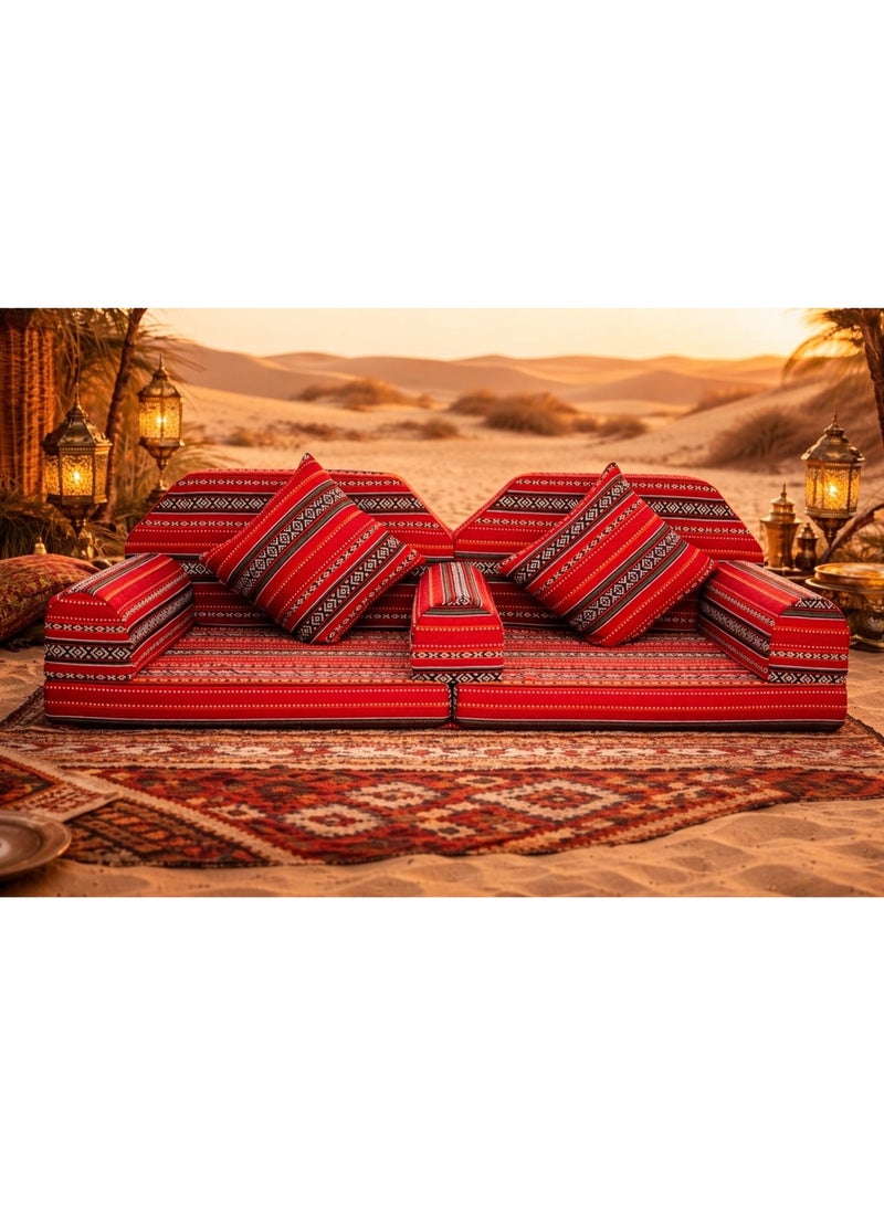 Xboat Arabic Majlis Floor Seating Set, Red Traditional Striped Pattern, Desert Theme Cushions with Pillows - Image 3