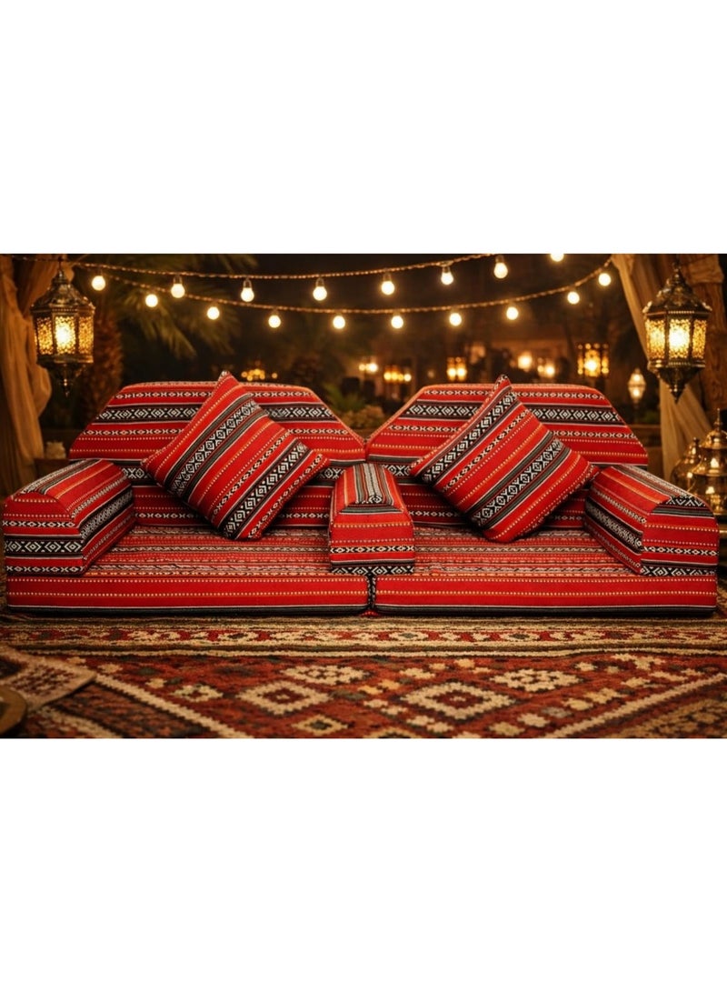 Xboat Arabic Majlis Floor Seating Set, Red Traditional Striped Pattern, Desert Theme Cushions with Pillows - Image 4