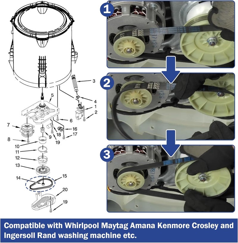 ulapithi W11239857 W10808317 Washer Drive Motor Belt Replacement For Whirlpool Maytag Amana Top Load Clothes Washing Machine Replaces 4845287 AP6333320 PS12578772 WE12M29 5EPJ556 - Image 3