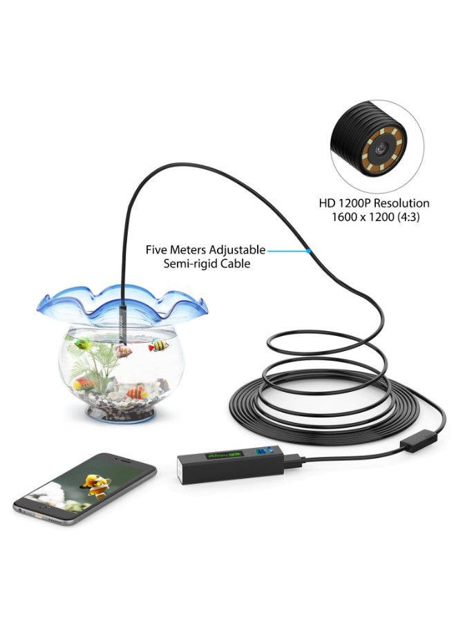 Wireless Snake Inspection Camera, 1200P HD Endoscope with 8 LED Light, 5 Meters (16.5 FT) Rigid Cable Borescope, Compatible with iPhone, Android, PC - Image 3