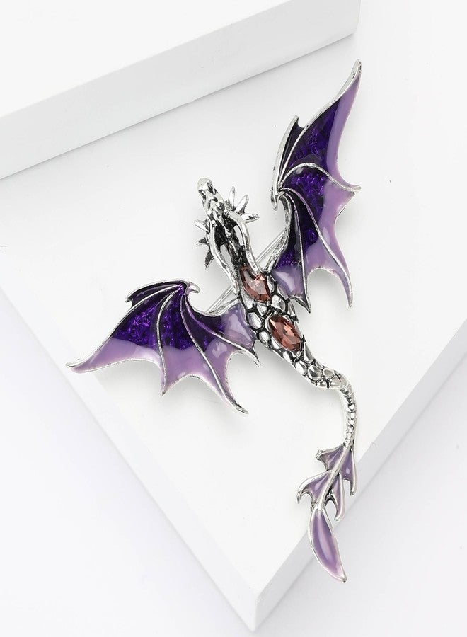 WAKYME Vintage Punk Dragon Brooches for Women Enamel Dragon Brooch Domineering Flying Dragon Brooch Personality Clothing Hat Bag Accessories for Men and Women (Purple) - Image 3