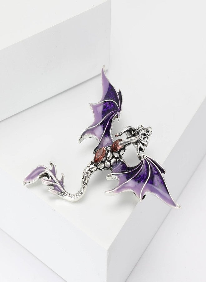 WAKYME Vintage Punk Dragon Brooches for Women Enamel Dragon Brooch Domineering Flying Dragon Brooch Personality Clothing Hat Bag Accessories for Men and Women (Purple) - Image 2