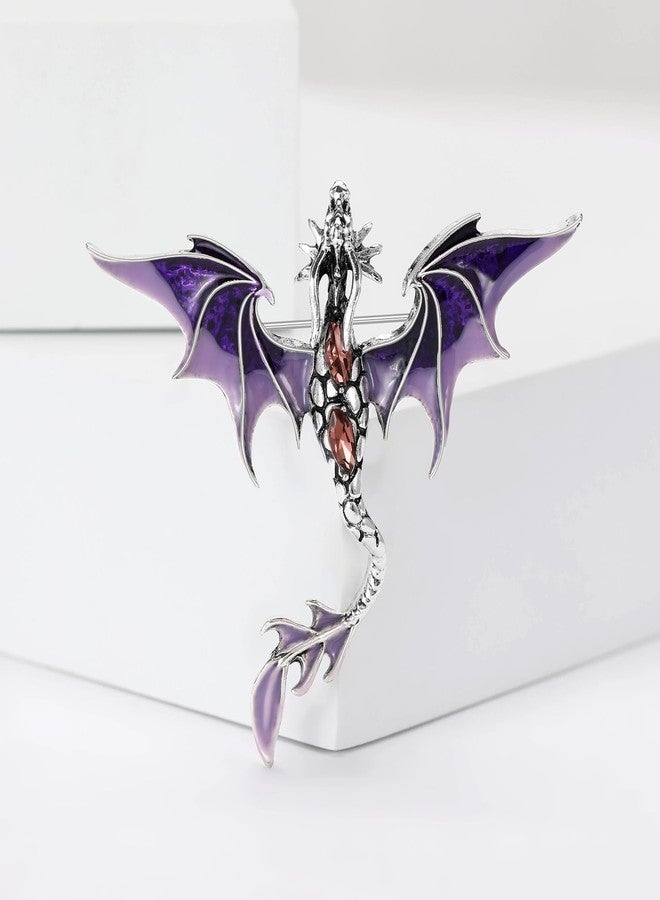 WAKYME Vintage Punk Dragon Brooches for Women Enamel Dragon Brooch Domineering Flying Dragon Brooch Personality Clothing Hat Bag Accessories for Men and Women (Purple) - Image 4