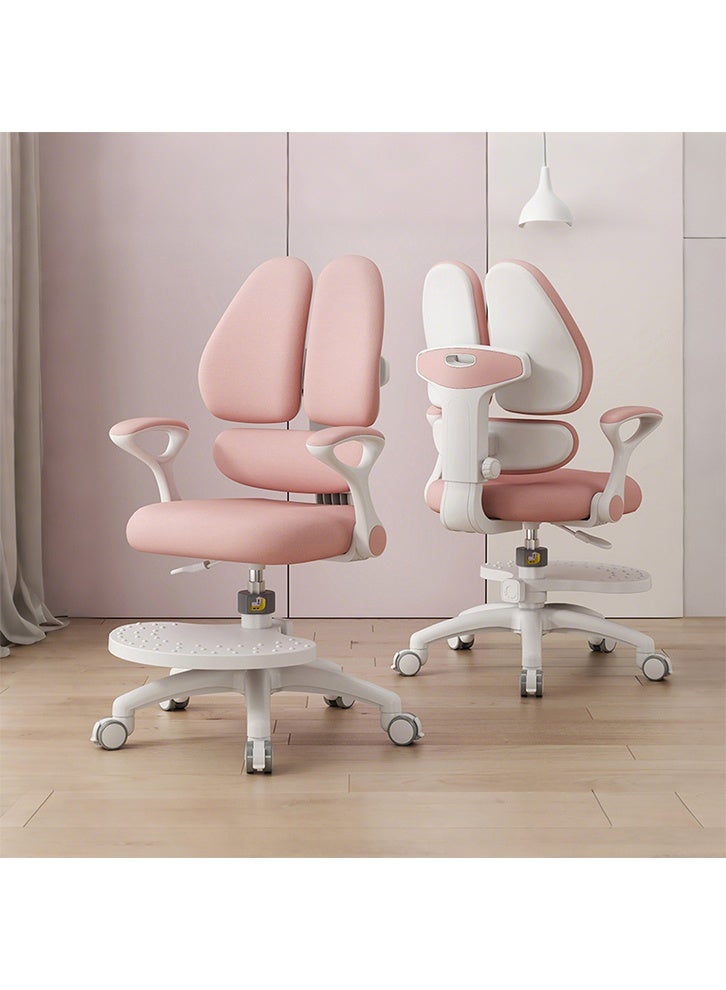MOZOGOT Kids Desk Chair with Armrests Footrest, Adjustable Height Study Chair with Arms & Wheels Ergonomic Student Swivel Rolling Task Chair for Boys Girls, Home Bedroom School, Pink - Image 1