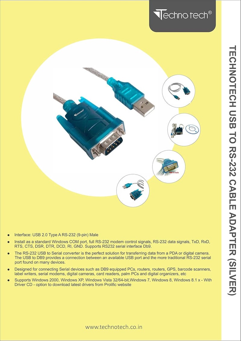 Technotech محول USB 2.0 إلى RS-232 تسلسلي (فضي) - Image 5