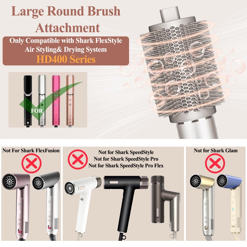 Chivixe Large Round Brush Attachment for Shark FlexStyle, Upgraded Bigger Round Volumizing Brush for Shark Flex Style Accessories Styling for Smooth,Voluminous Curls(2 Inch Barrel,2.95 Inch Bristle) - Image 2