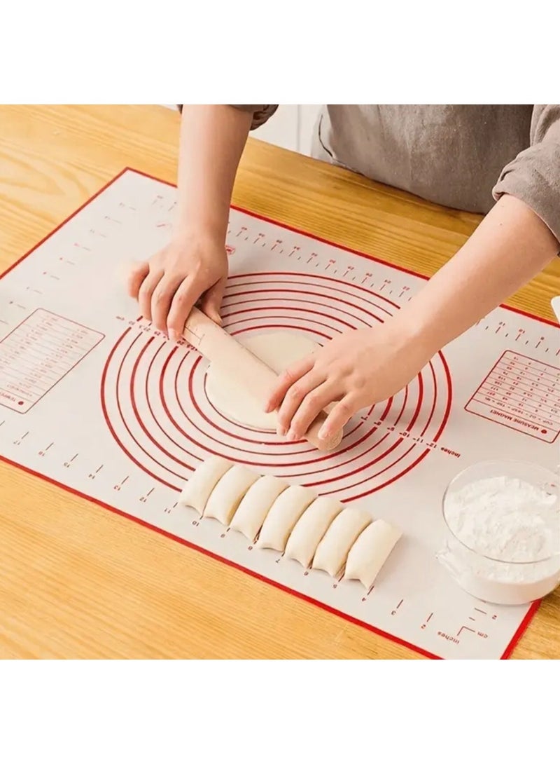 كلين ويف حصيرة خبز وسيليكون غير لاصقة كبيرة باللون الأحمر (40×60 سم) مع لوح عجين وعلامات قياس – مثالية لفرد العجين وتحضير المعجنات وسهلة التنظيف - Image 3