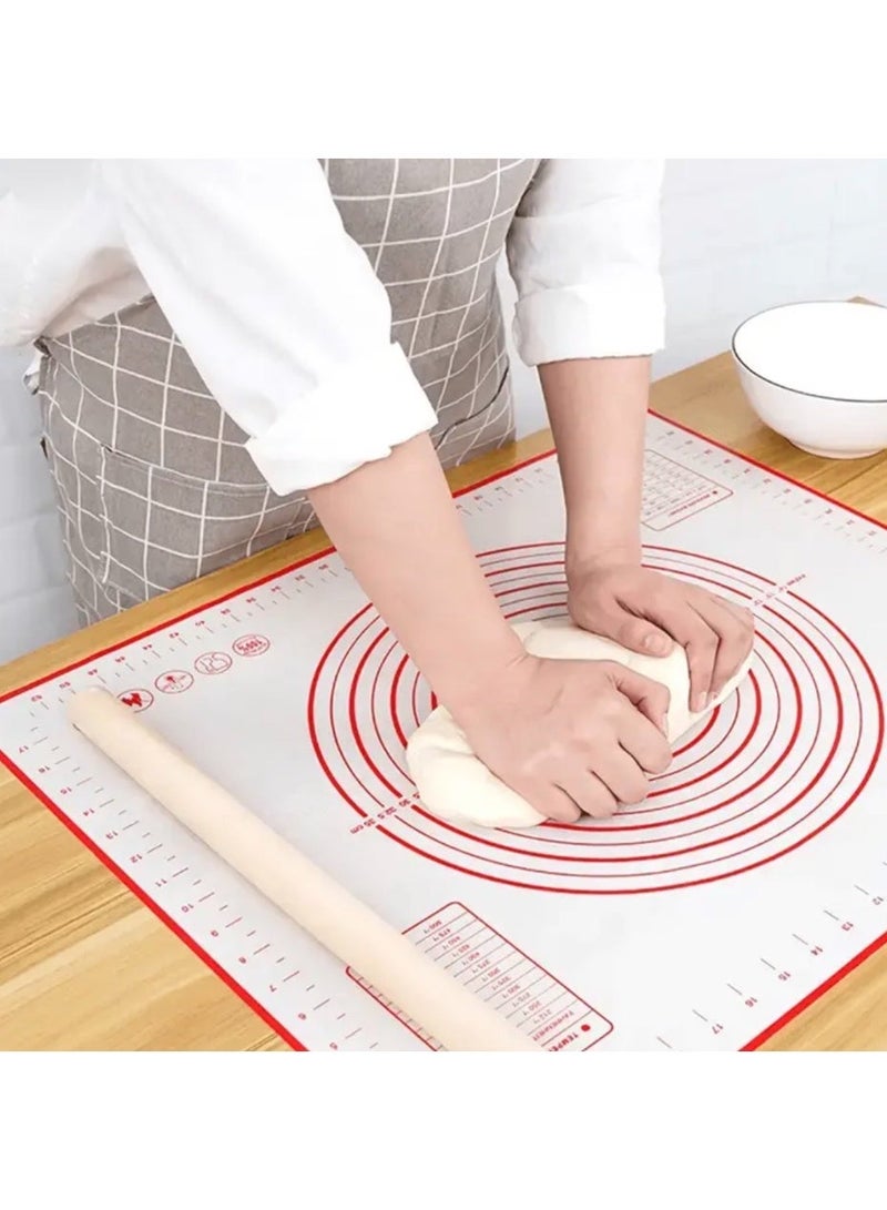 كلين ويف حصيرة خبز وسيليكون غير لاصقة كبيرة باللون الأحمر (40×60 سم) مع لوح عجين وعلامات قياس – مثالية لفرد العجين وتحضير المعجنات وسهلة التنظيف - Image 2