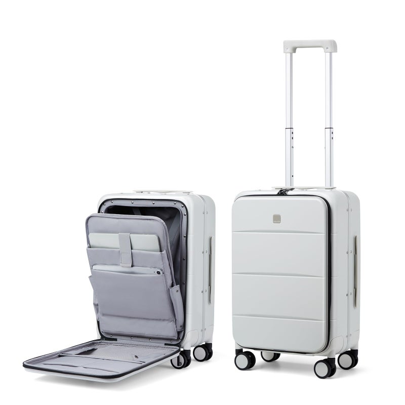 MILADA Carry On Luggage 22x14x9 Airline Approved Spinner Wheels TSA Luggage 20 Inch Hard Shell Suitcases Front Opening Pocket Rolling Aluminum Frame Travel Luggage,Smoke White - Image 1