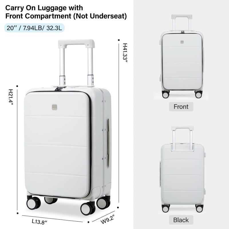 MILADA Carry On Luggage 22x14x9 Airline Approved Spinner Wheels TSA Luggage 20 Inch Hard Shell Suitcases Front Opening Pocket Rolling Aluminum Frame Travel Luggage,Smoke White - Image 2