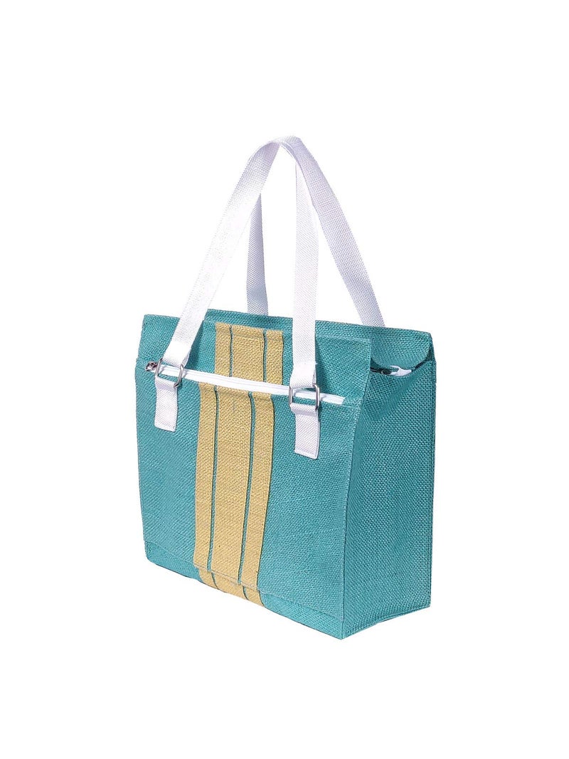 Foonty Eye Candy Daily use Men/Women Jute Lunch Bag (Sea Green,FFFWB6017C) - Image 1