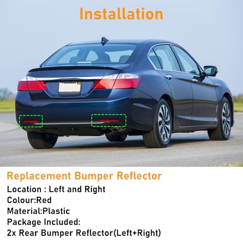 Abodvu Compatible with Honda Accord Sedan Rear Bumper Reflectors 2013-2015,Left Driver & Right Passenger Side Rear Bumper Red Marker Trims,Back Reflector W/O Bulbs Replace for 9th Gen Accord(1Pair) - Image 5