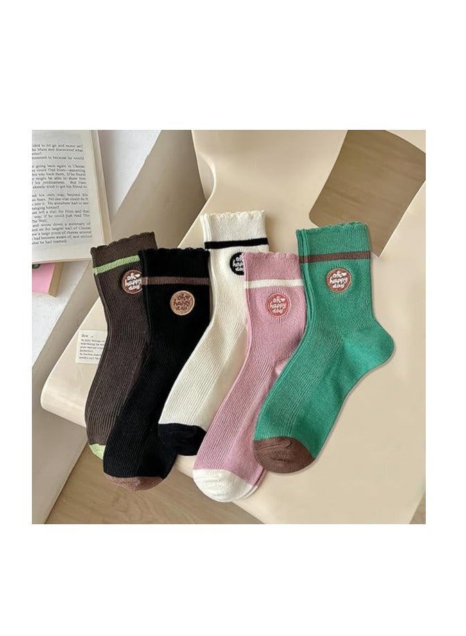 SYOSI Women's Frilly Socks Casual Cute Ankle Socks Breathable Knit Cotton Crew Socks for Women 6 Pack - Image 2
