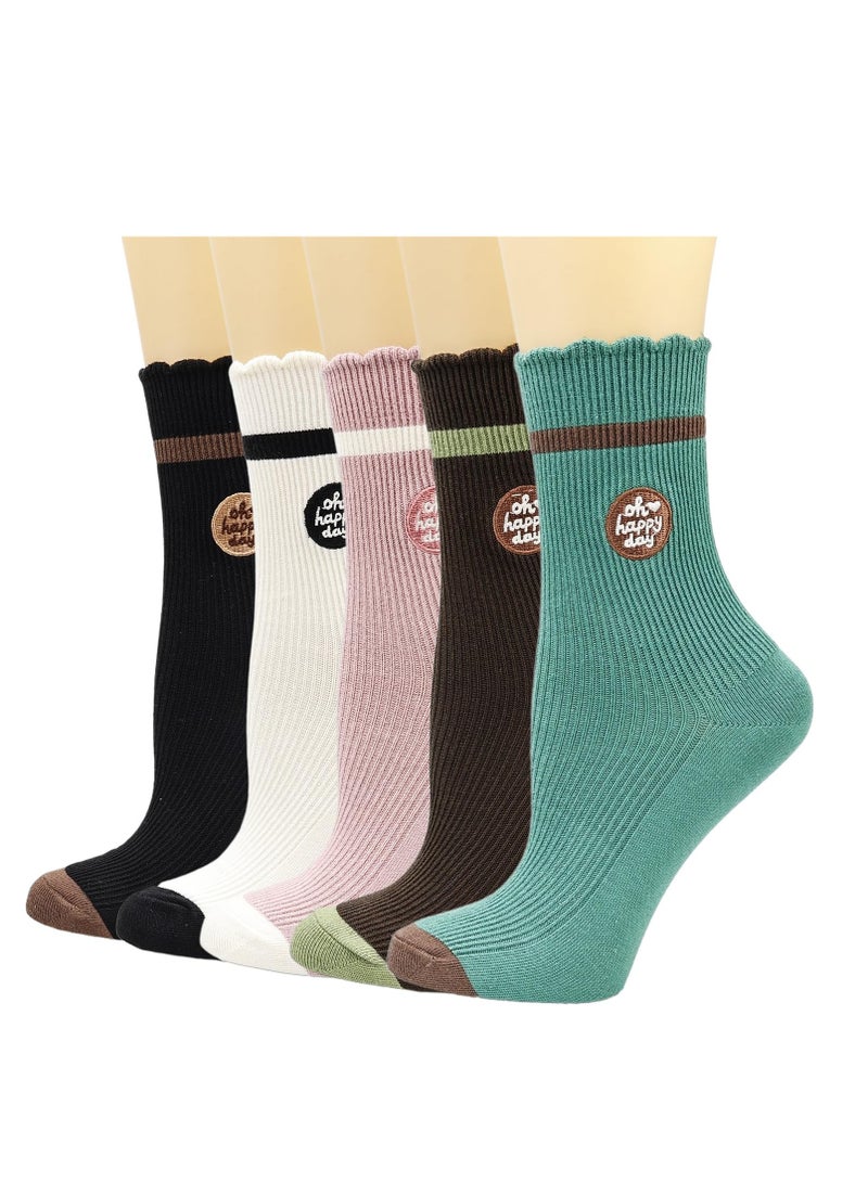 SYOSI Women's Frilly Socks Casual Cute Ankle Socks Breathable Knit Cotton Crew Socks for Women 6 Pack - Image 1
