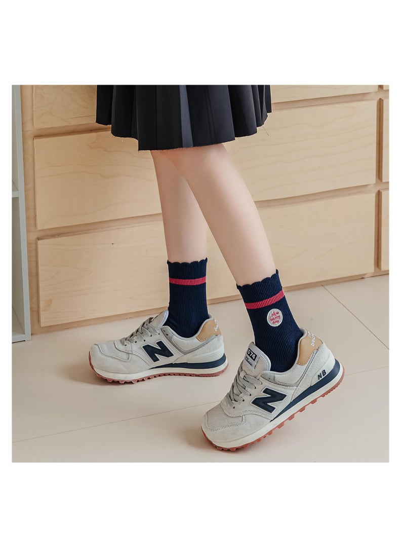 SYOSI Women's Frilly Socks Casual Cute Ankle Socks Breathable Knit Cotton Crew Socks for Women 6 Pack - Image 5