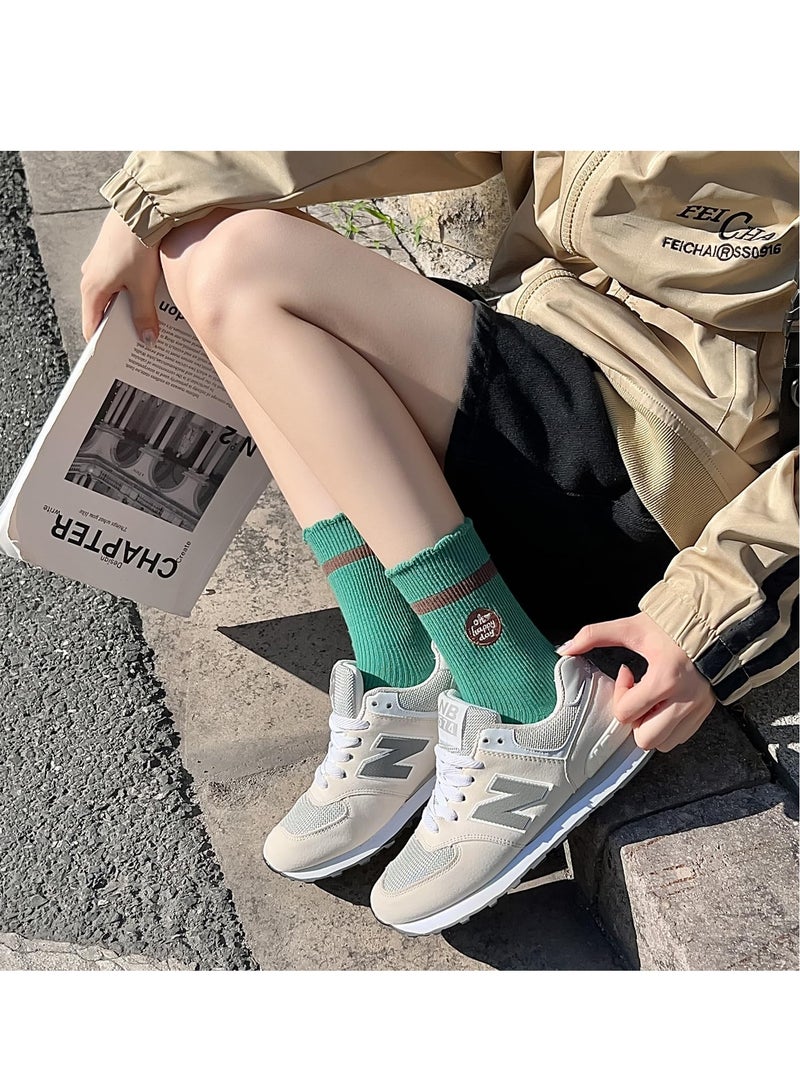 SYOSI Women's Frilly Socks Casual Cute Ankle Socks Breathable Knit Cotton Crew Socks for Women 6 Pack - Image 4