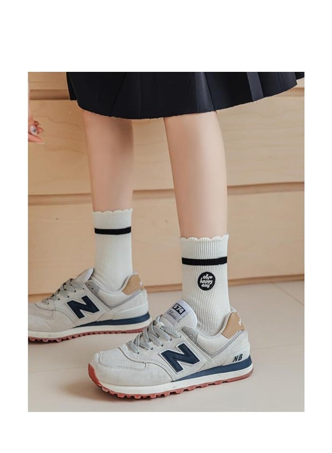 SYOSI Women's Frilly Socks Casual Cute Ankle Socks Breathable Knit Cotton Crew Socks for Women 6 Pack - Image 3