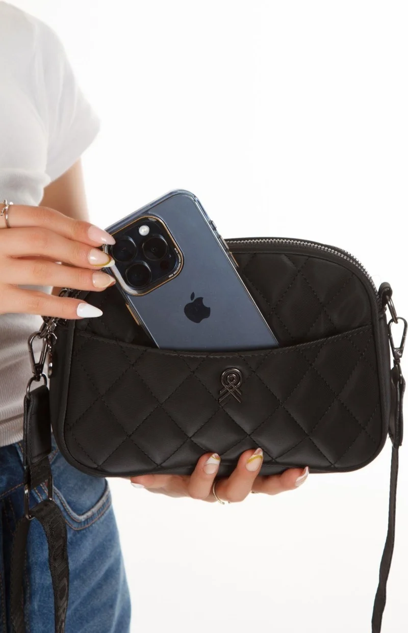 Newish Polo Newish polo Black Quilted Patterned Vegan Leather Women's Shoulder, Crossbody Shoulder Bag