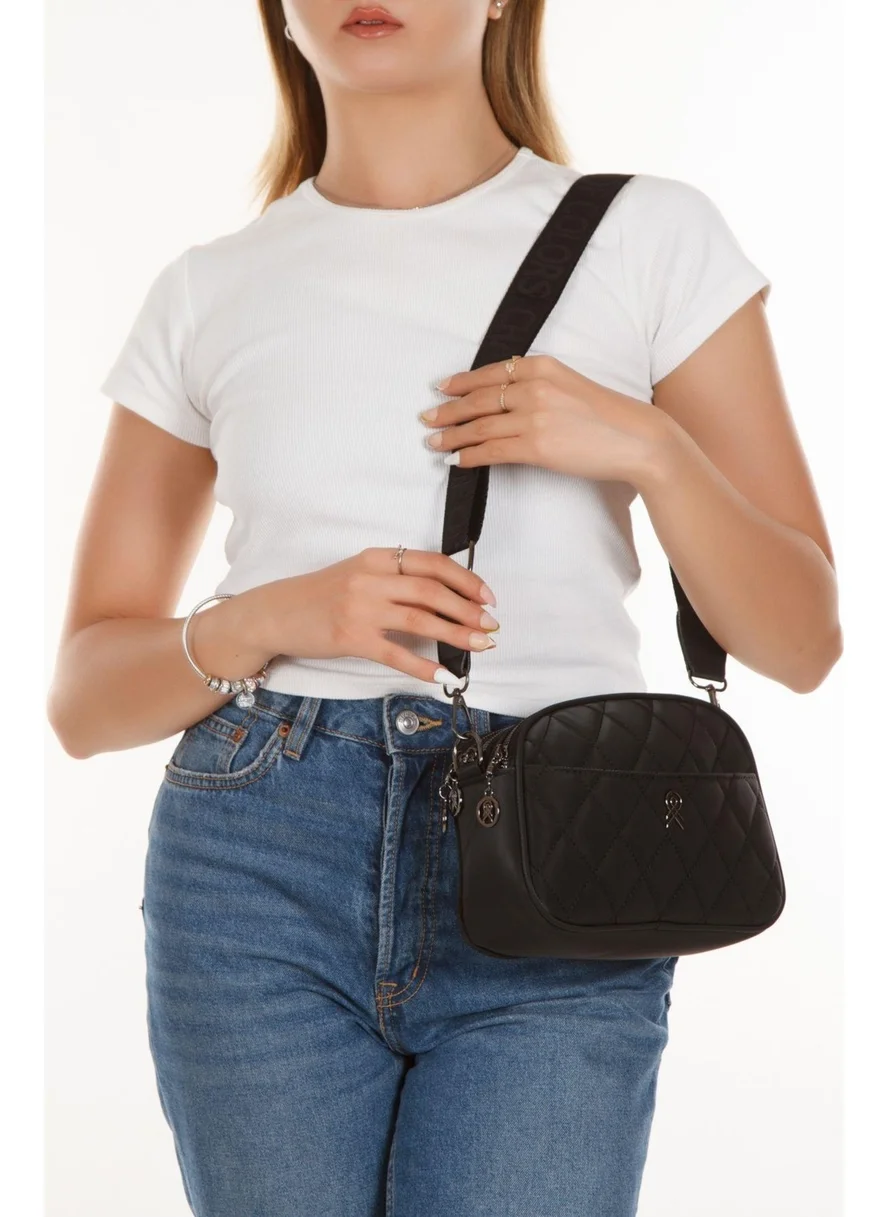 Newish Polo Newish polo Black Quilted Patterned Vegan Leather Women's Shoulder, Crossbody Shoulder Bag