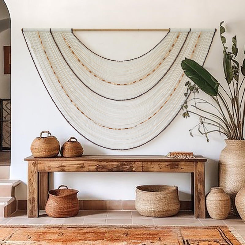 Flber Macrame Wall Hanging Handcrafted Boho Wall Decor Bead Woven Wall Hanging for Bedroom, Living Room, Entryway, Farmhouse or Nursery Bohemian Home Aesthetic 57"x35" - Image 4